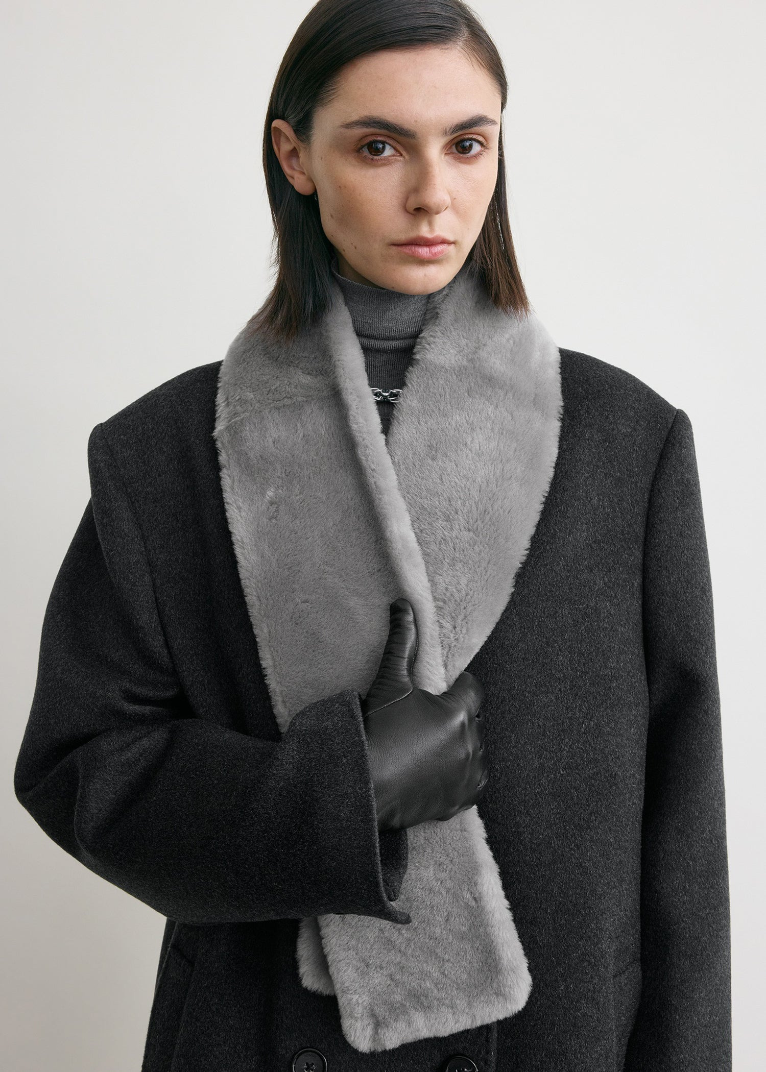 Shearling tuxedo scarf grey - 4