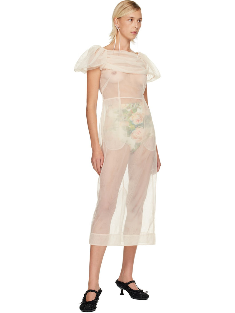 Simone Rocha Beige Sheer Sculpted Gathered Bust Midi Dress outlook