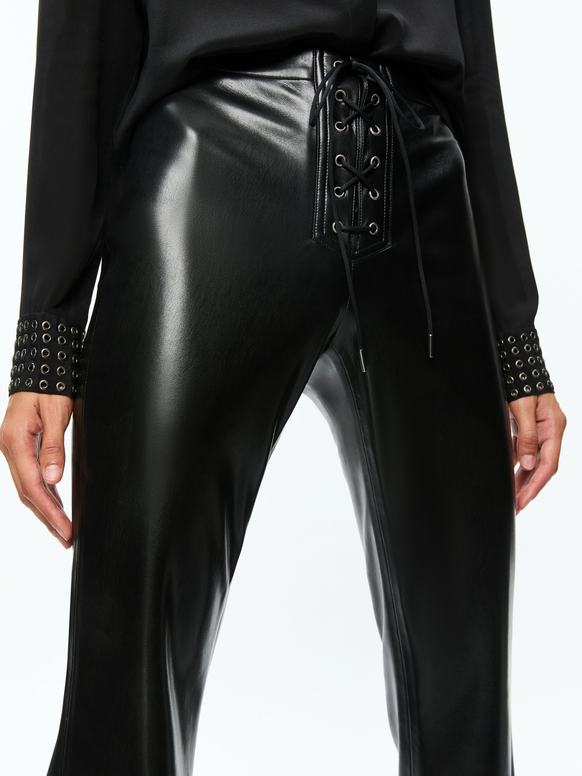 RAVYN VEGAN LEATHER LACE UP BOOTCUT PANT - 5