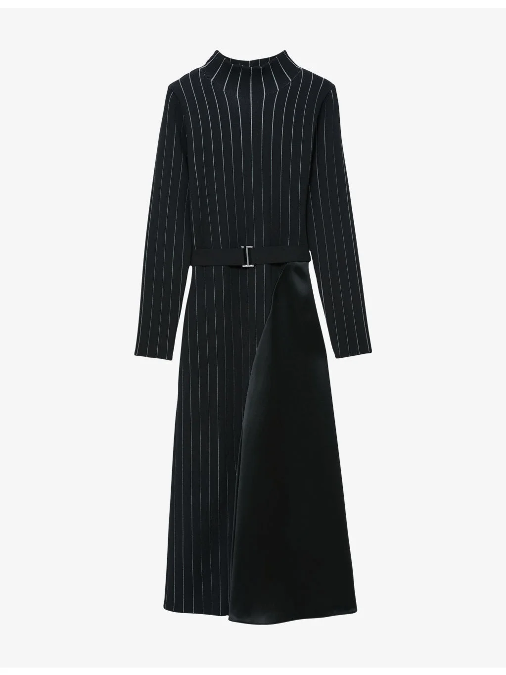 Mia Pinstripe Belted-Waist Knitted Midi Dress - 1