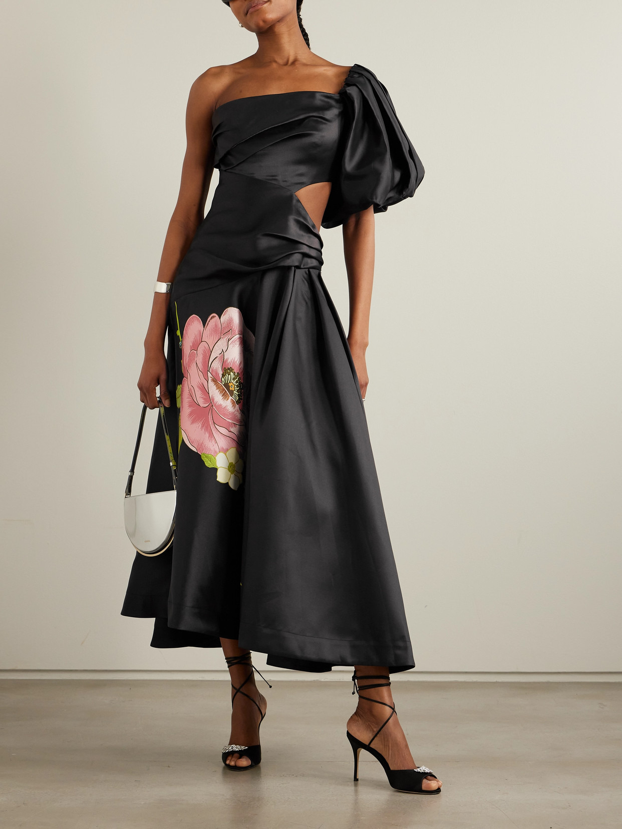 Regent Noir One-sleeve Cutout Floral-print Taffetta Gown - 2