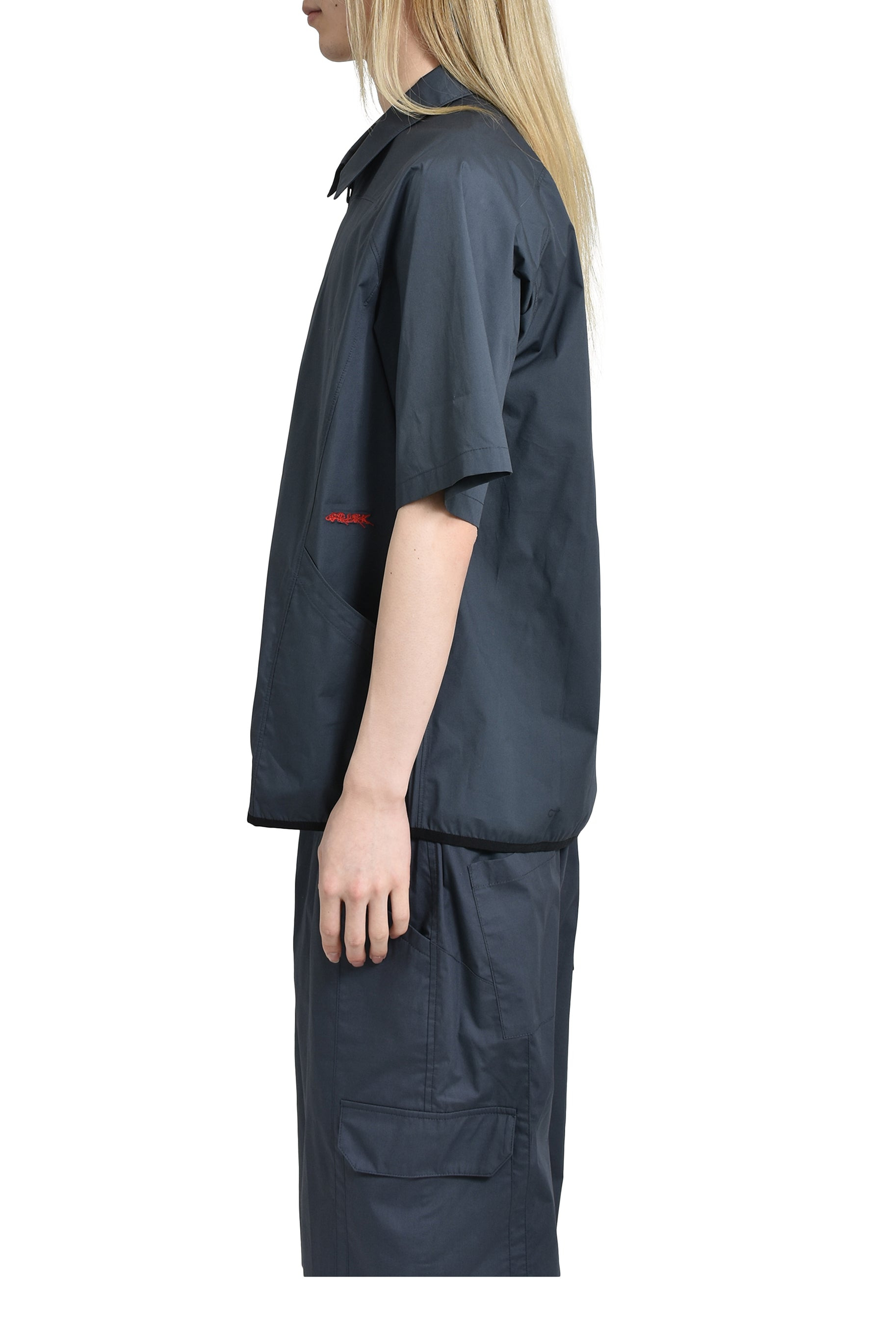POPLIN ZIPPED SHORT SLEEVE SHIRT / CONVOY GRY - 3