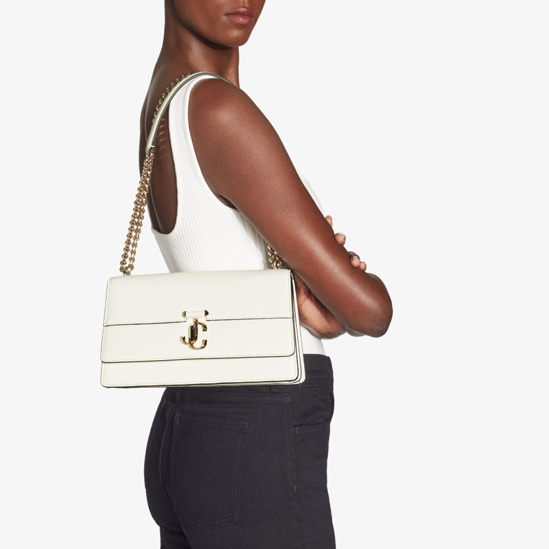 JIMMY CHOO Varenne Shoulder
Latte Fine Shiny Calf Leather Shoulder Bag with Light Gold JC Emblem outlook