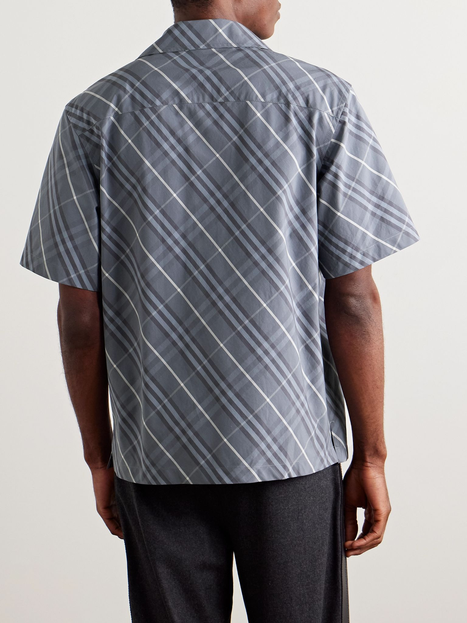 Camp-Collar Checked Cotton-Poplin Shirt Navy - 3