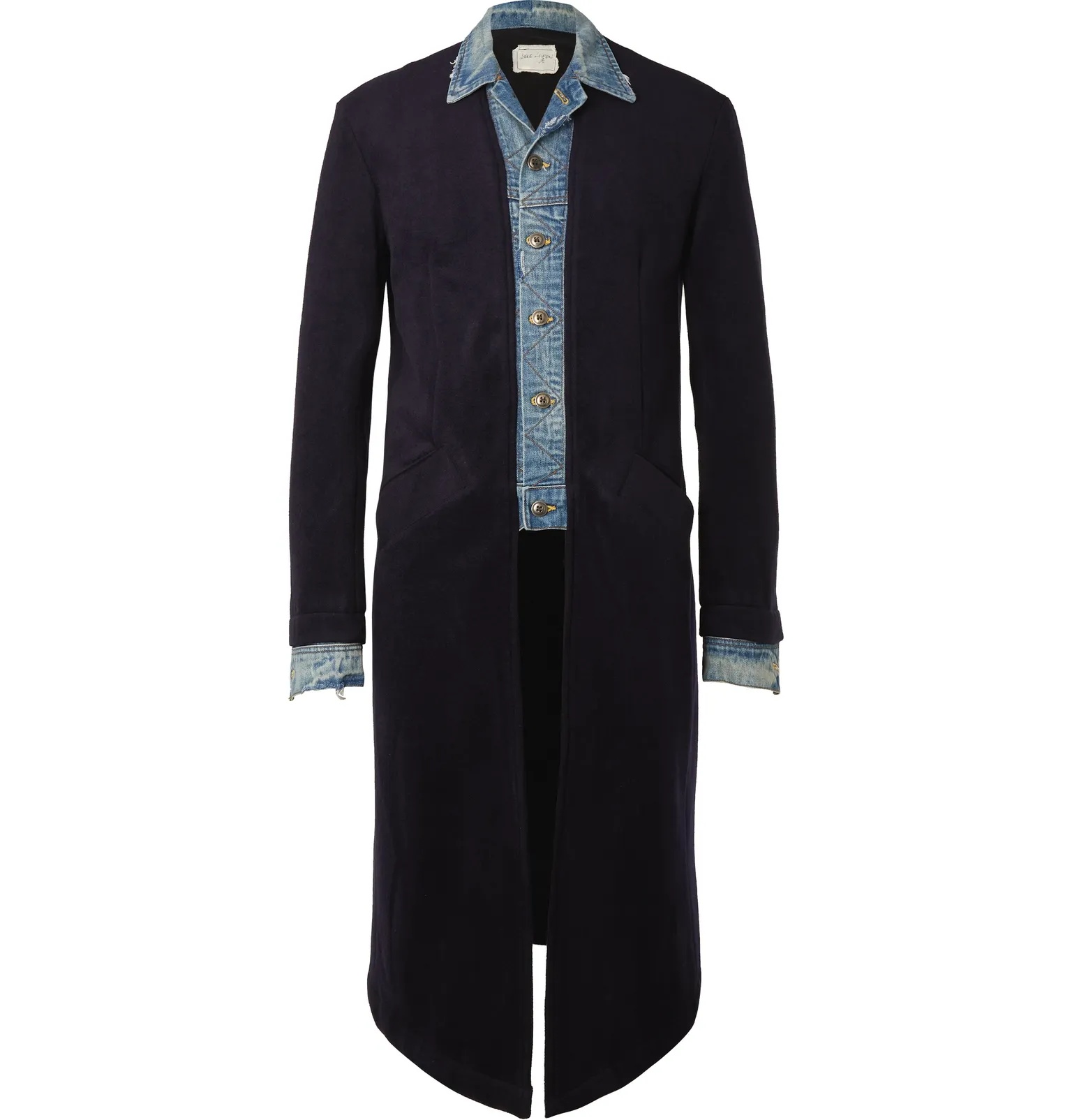 Layered Denim-Panelled Cashmere-Blend Coat - 1