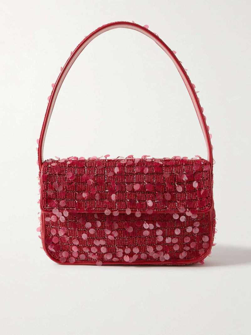 Tommy faux leather-trimmed embellished satin shoulder bag 1