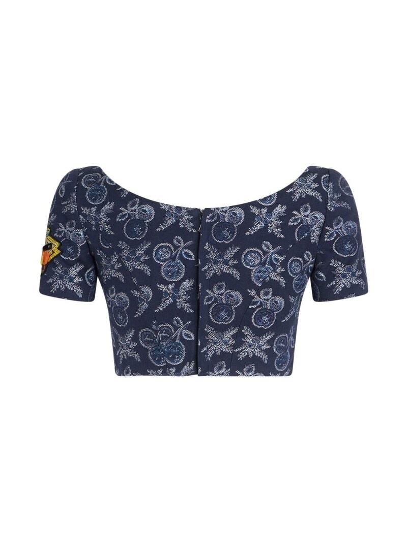 floral-jacquard crop top - 6