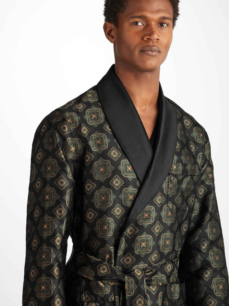 Men's Smoking Jacket Verona 69 Silk Satin Black 6