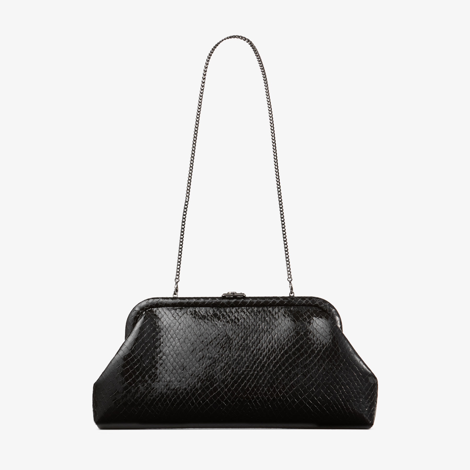 Skylar
Black Shiny Snake Printed Leather Clutch with Square JC Clasp - 6