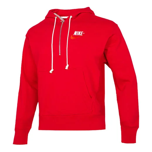 Men's Nike Embroidered Logo Half Zipper Hooded Knit Pullover Red DM5280-657 - 1