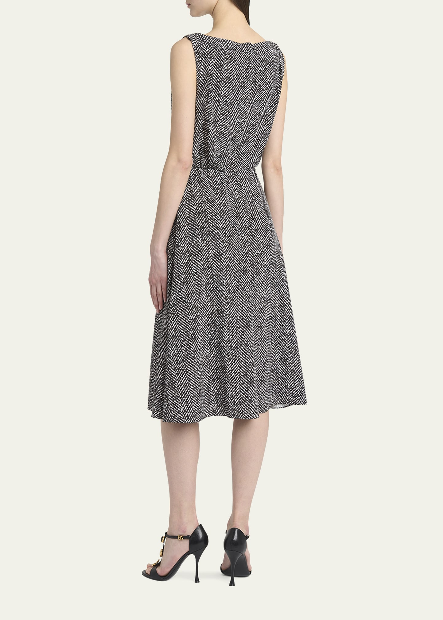 Draped Chevron Crepe Midi Dress - 3
