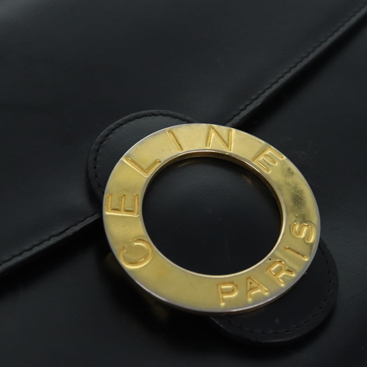 CELINE Circle Hand Bag Leather Black - 8