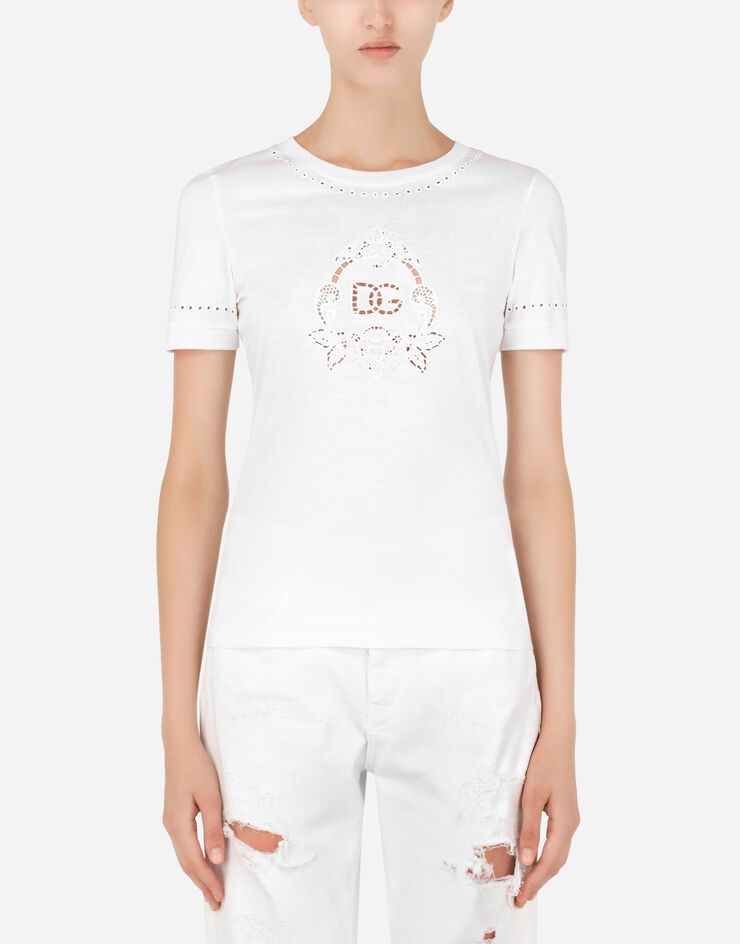 Jersey T-shirt with DG openwork embroidery - 1