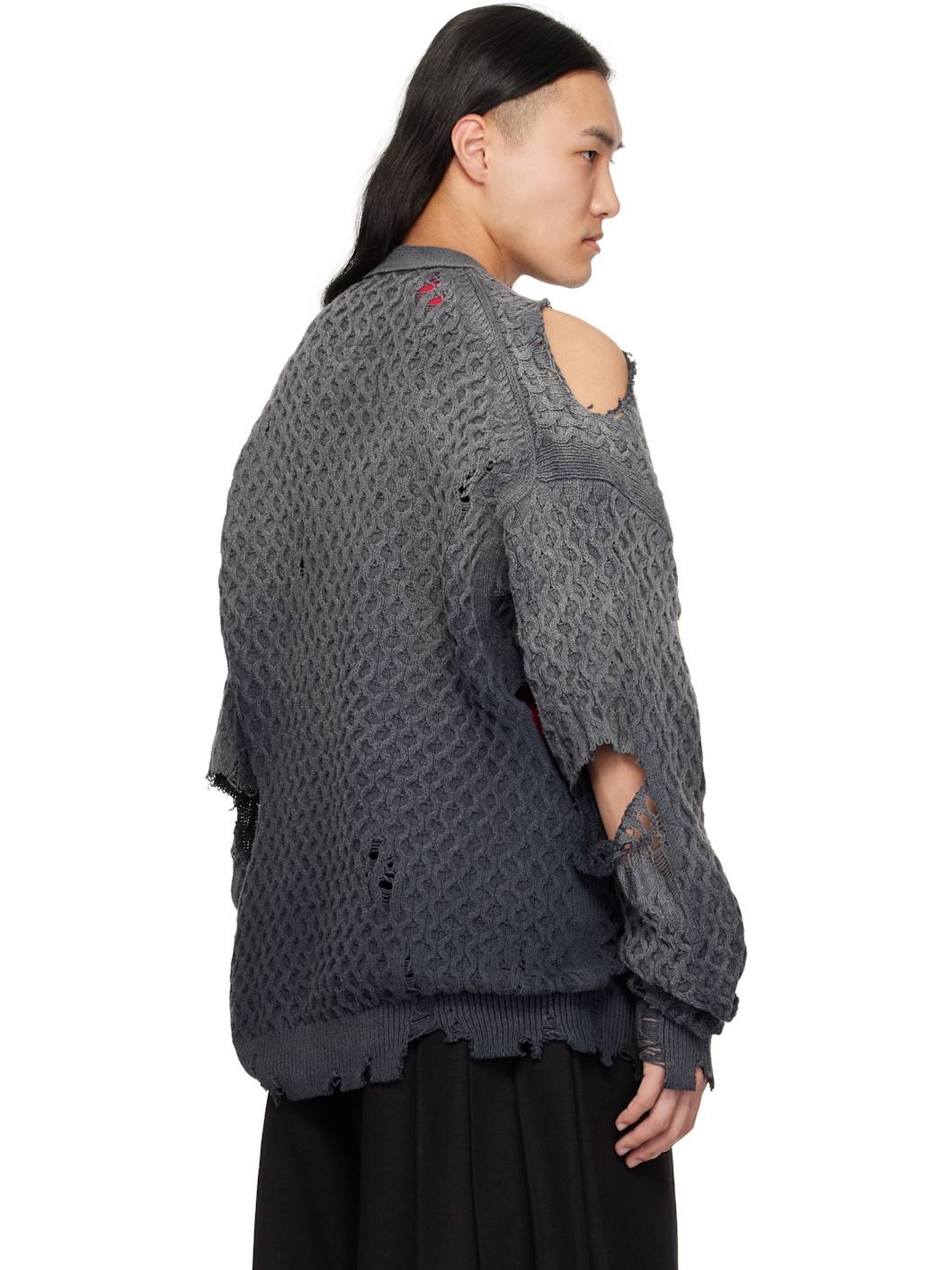 Gray Sun Faded Like Knit Cardigan - 3