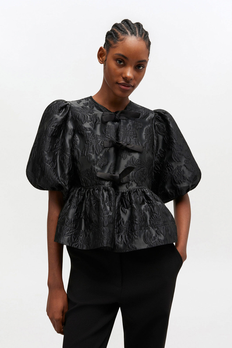 GANNI SATIN PEPLUM TIE BLOUSE outlook