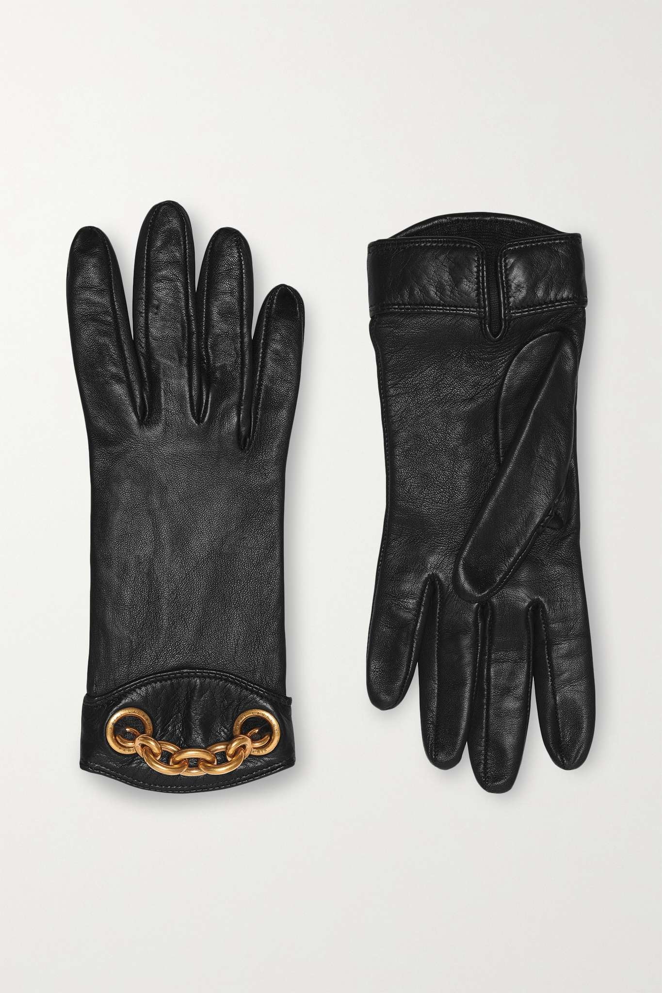 Chain-embellished leather gloves - 1