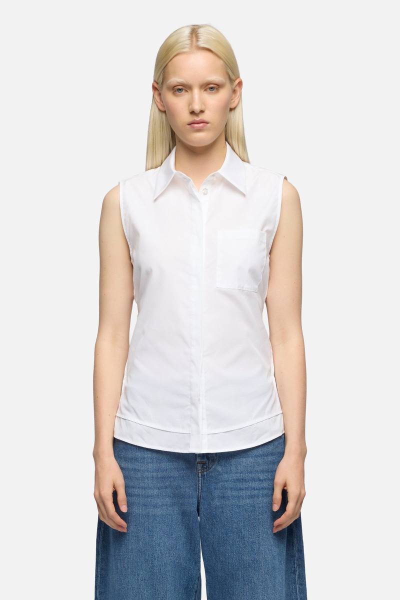 OPEN BACK SLEEVELESS SHIRT in Poplin Optical White 3
