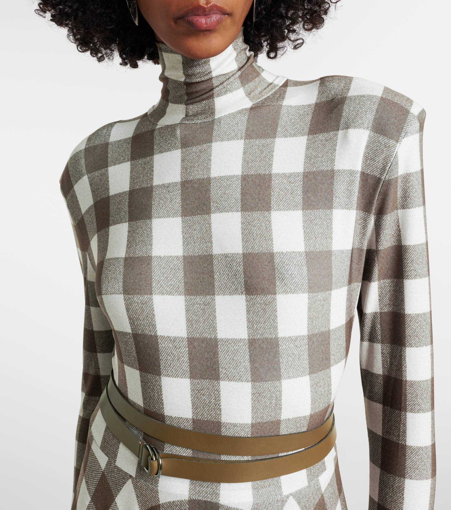 Checked turtleneck jersey midi dress - 4