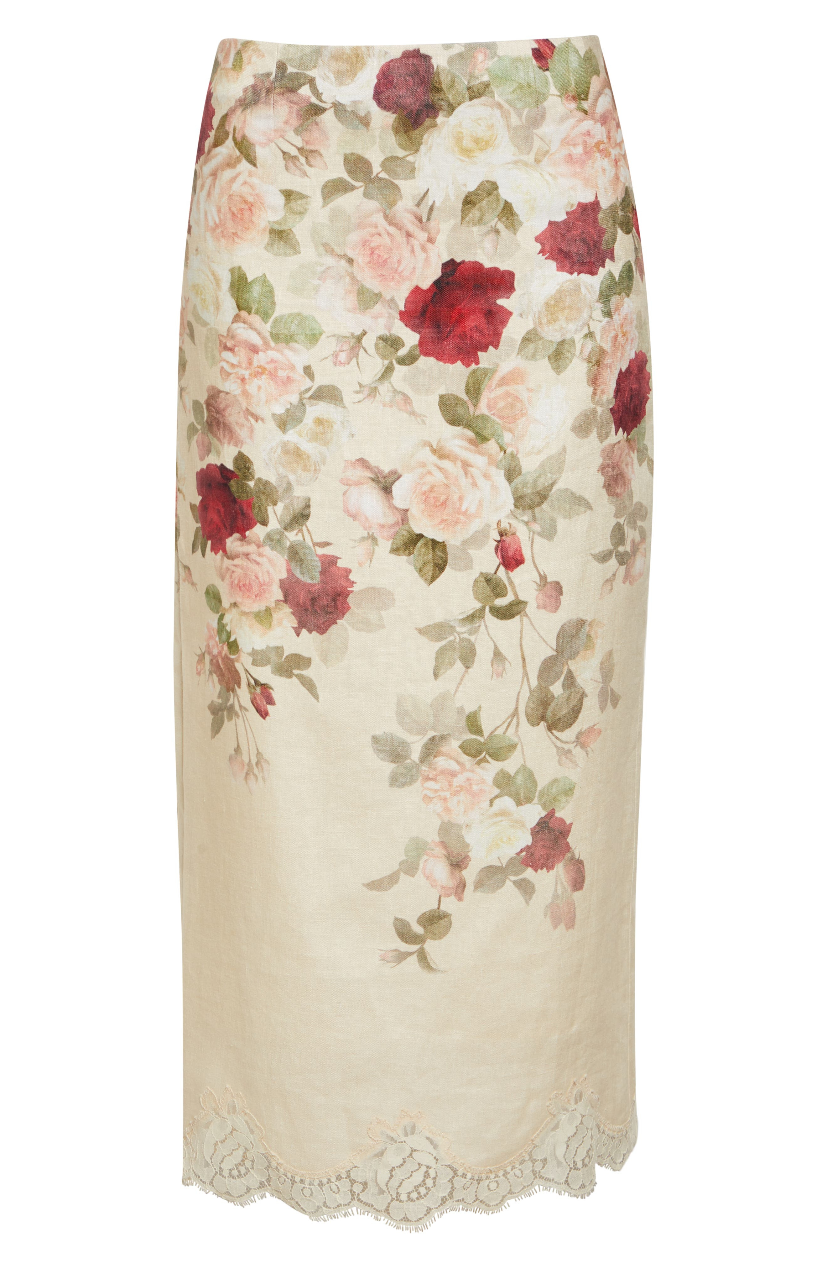 Zimmermann Hypnotic Floral Lace Trim Linen Pencil Skirt in Cream Cascade at Nordstrom - 6