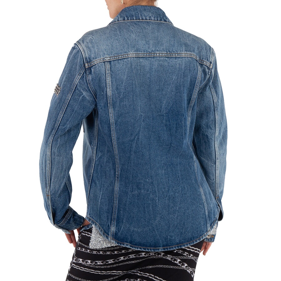 Rabanne Ladies Denim Stone Denim Shirt With 1969 Metal Discs Details - 6