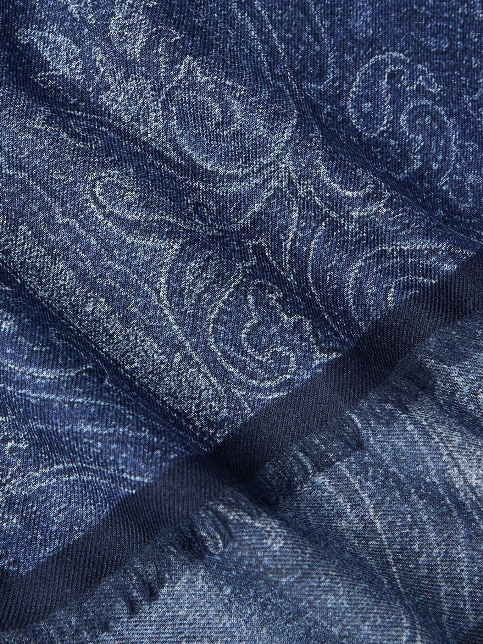 Paisley-Print Fringed Modal and Cashmere-Blend Scarf Blue - 3
