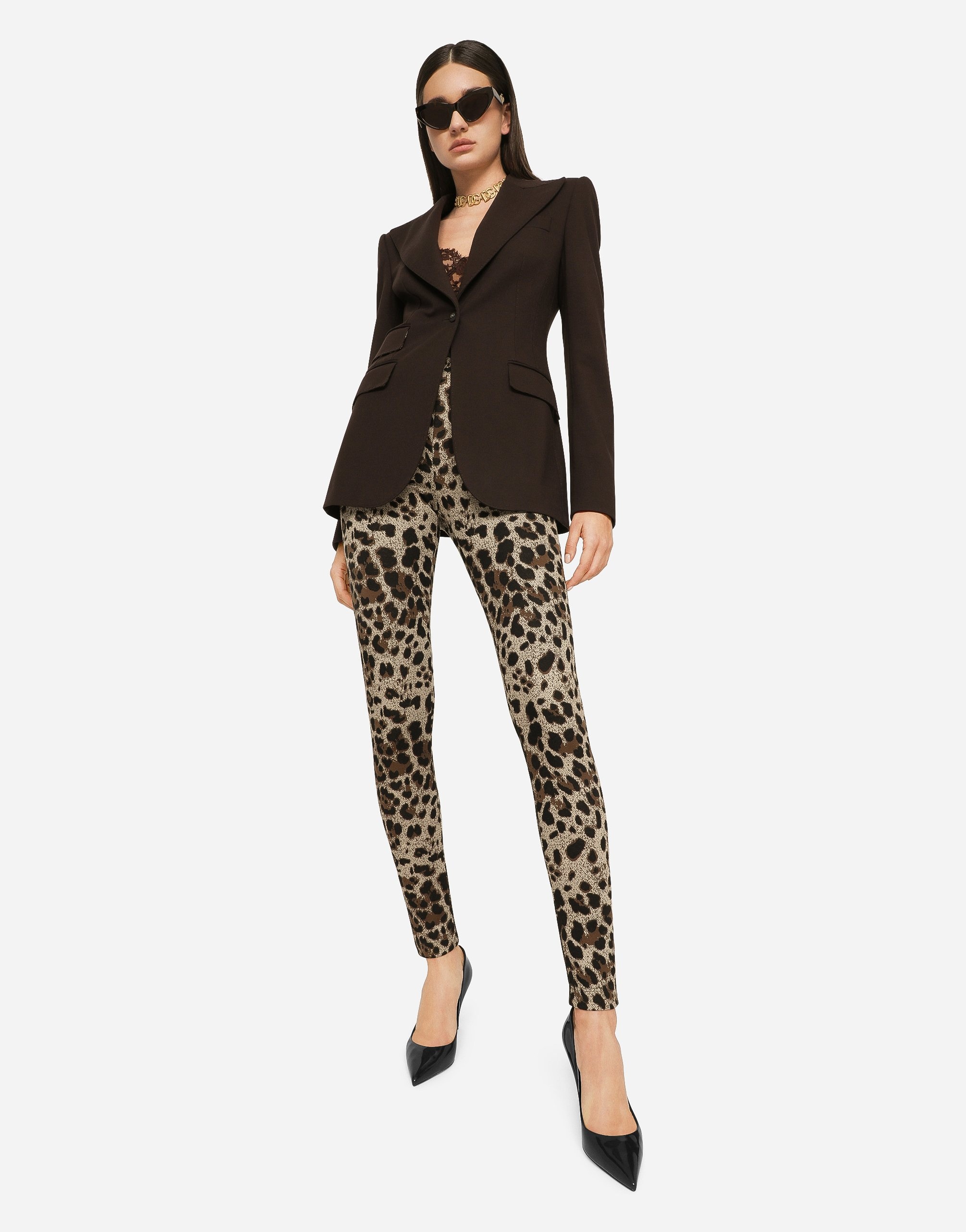 Jersey leggings with jacquard leopard design - 2