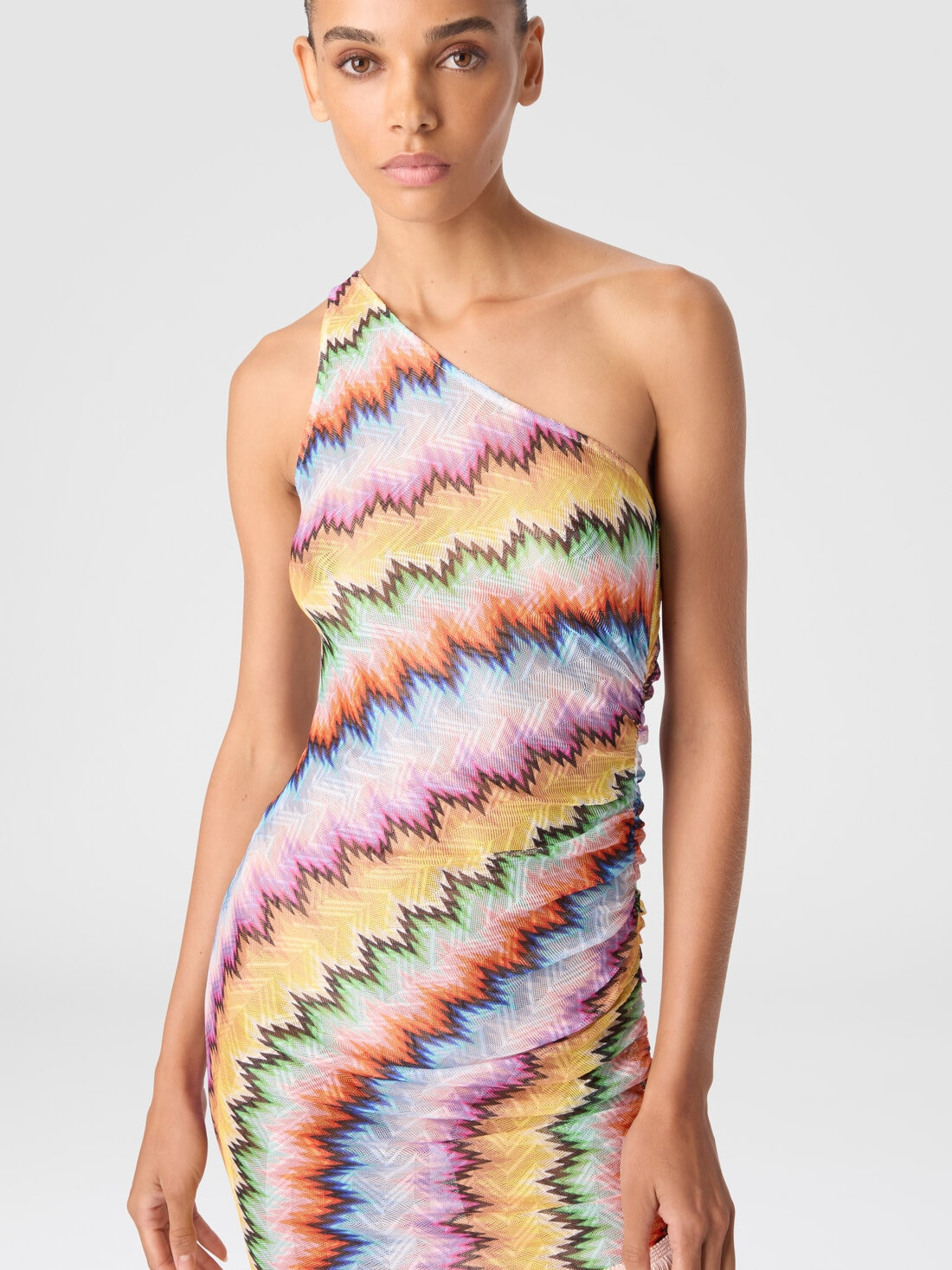 One-Shoulder Cover-Up with Fringes and Faded Stripes - 5