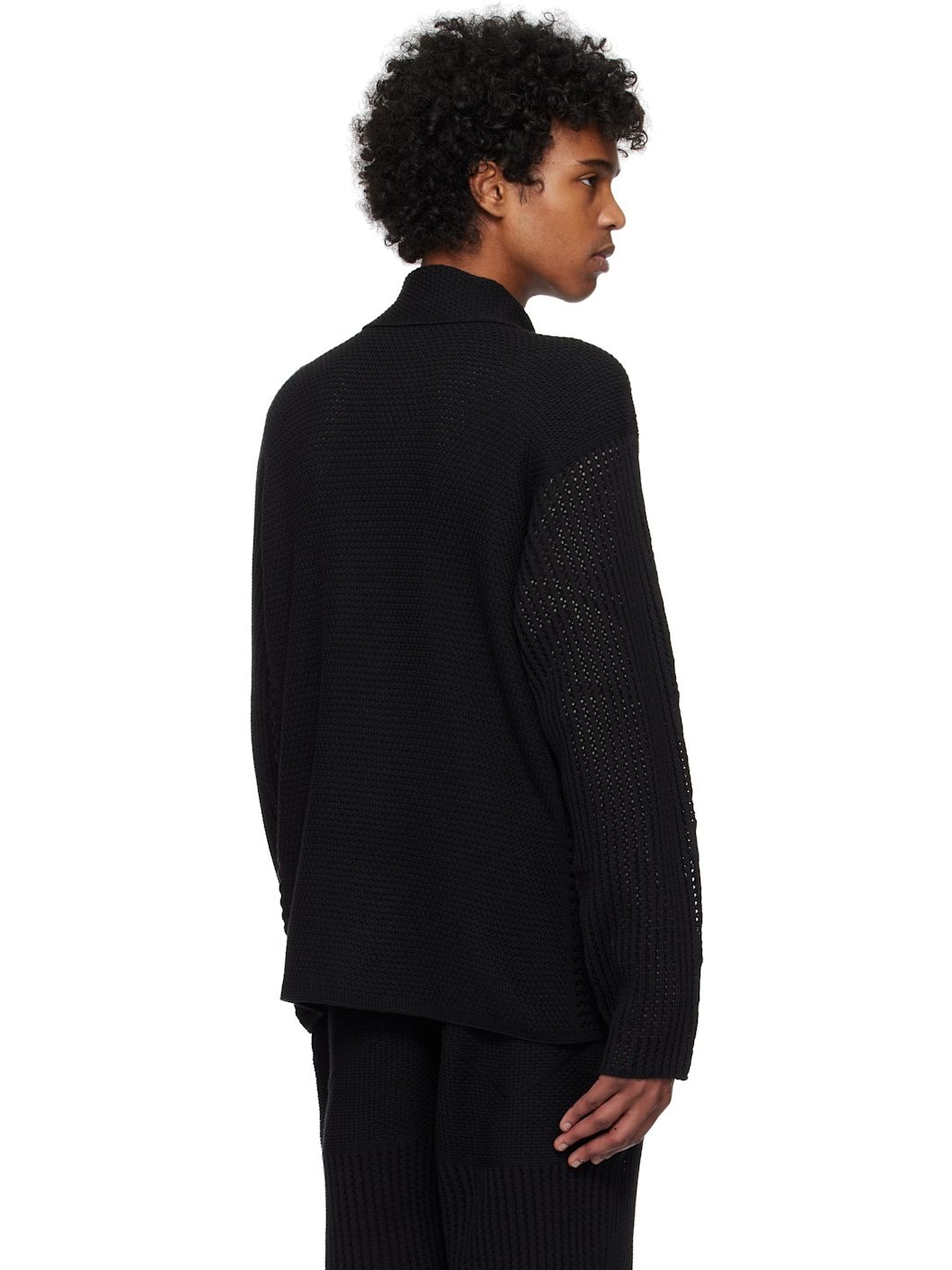 Black Rustic Knit Cardigan - 3