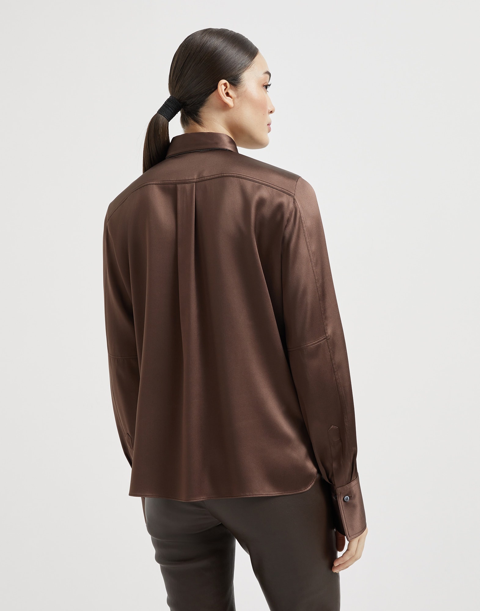 Stretch silk satin shirt with monili - 2