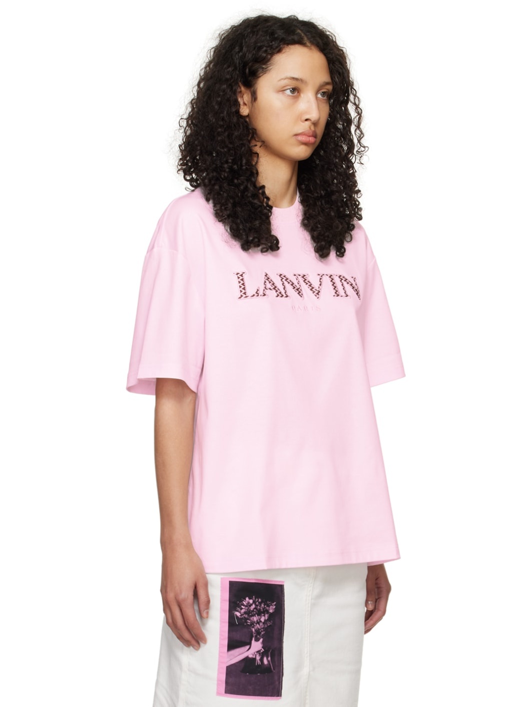 Pink Oversized Embroidered Curb T-Shirt - 2