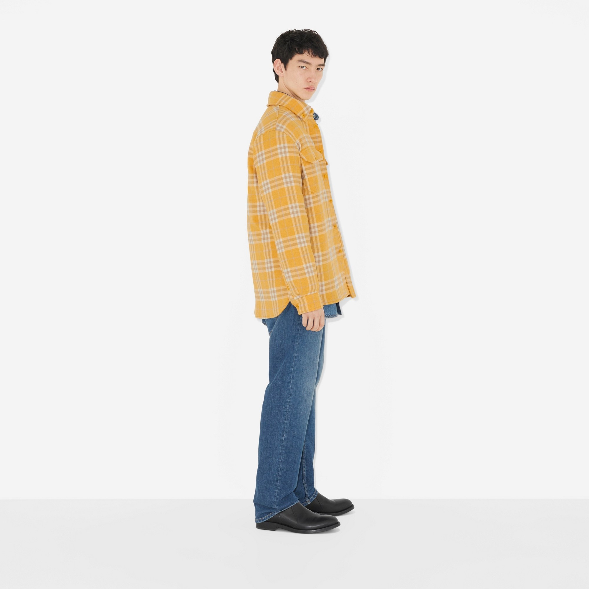 Check Wool Cotton Oversized Overshirt - 3