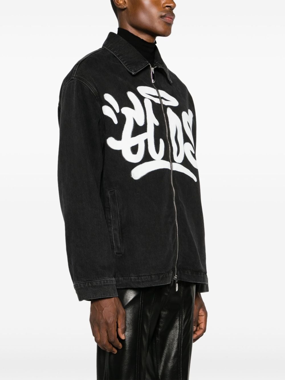 grafitti-print cotton denim jacket - 3