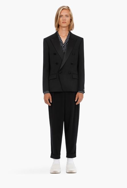 Black satin and wool blazer with double-breasted buttoned fastening - 4