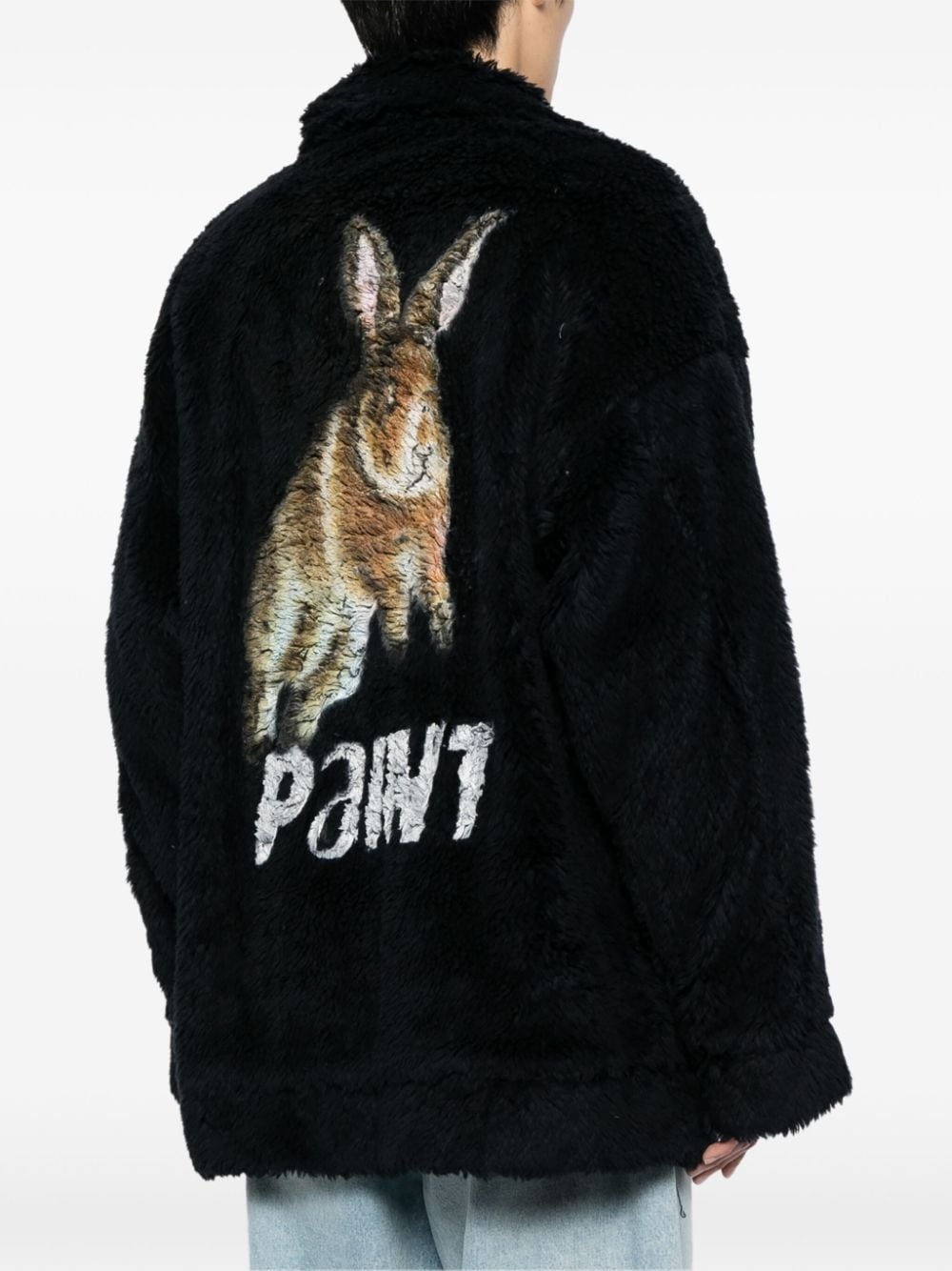 hand-painted faux-fur jacket - 4