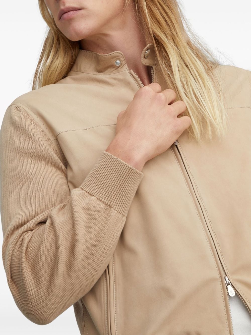 panelled leather jacket - 4