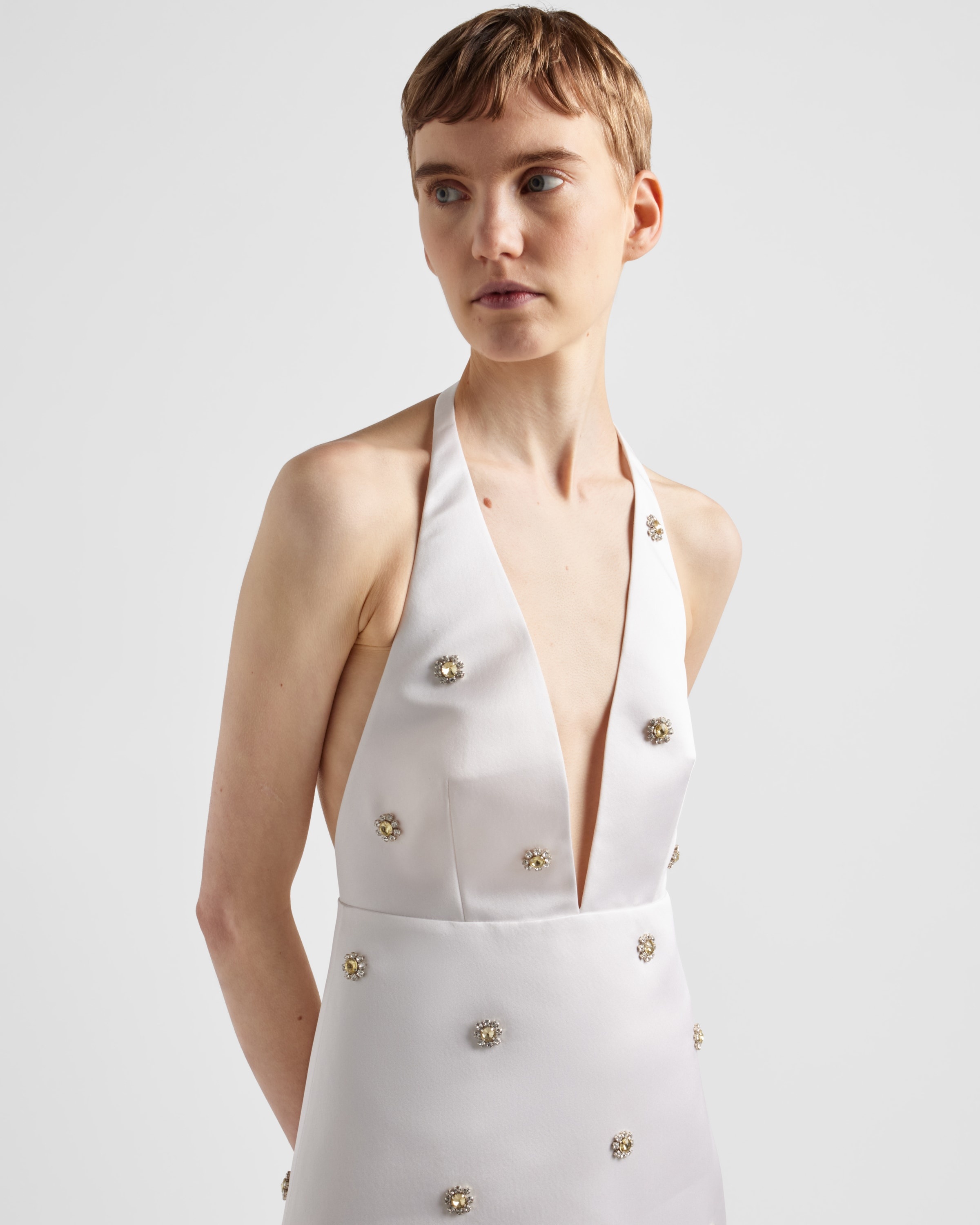 Embroidered double satin mini-dress - 6