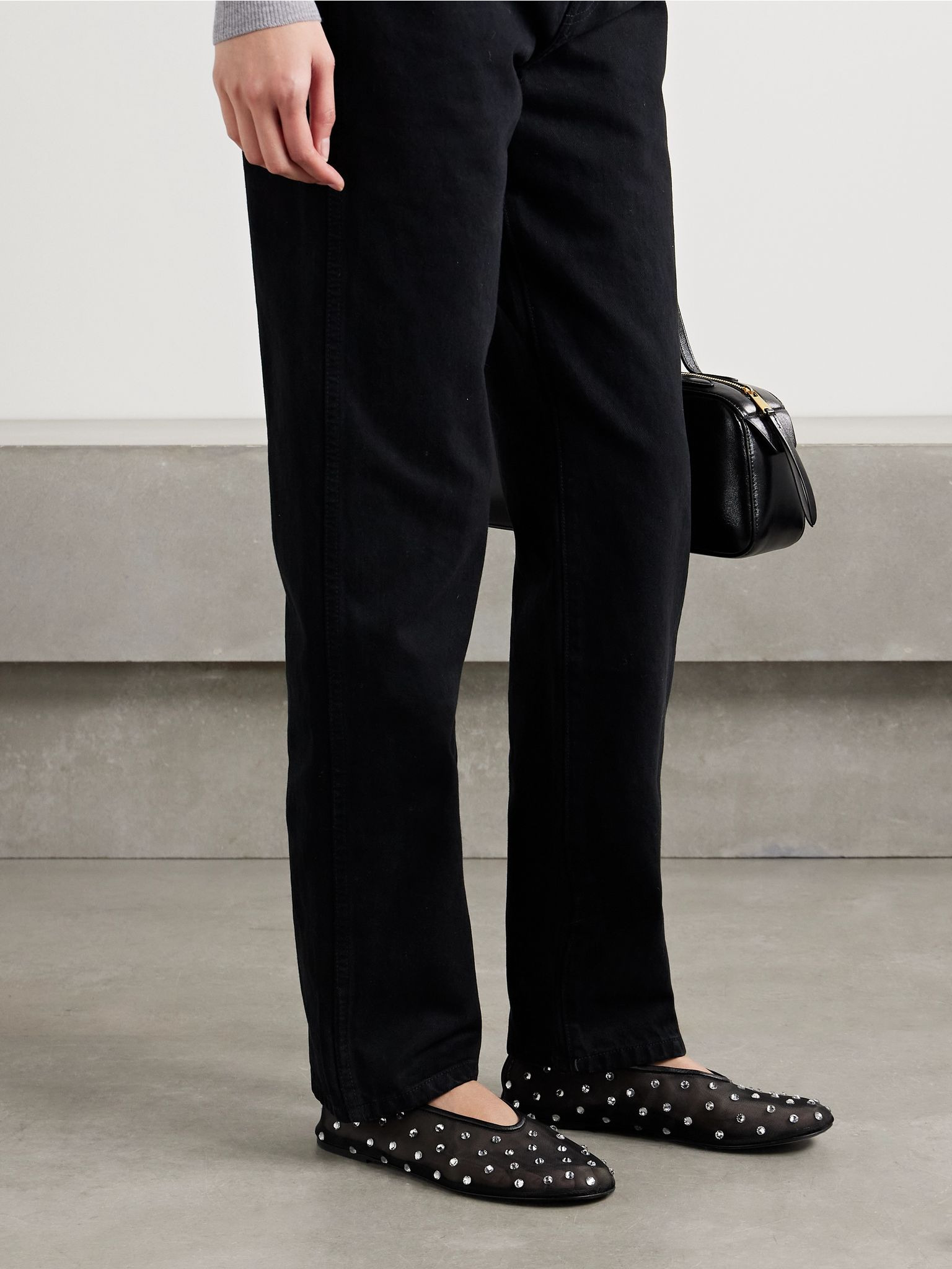 Marcy crystal-embellished mesh ballet flats Black - 2