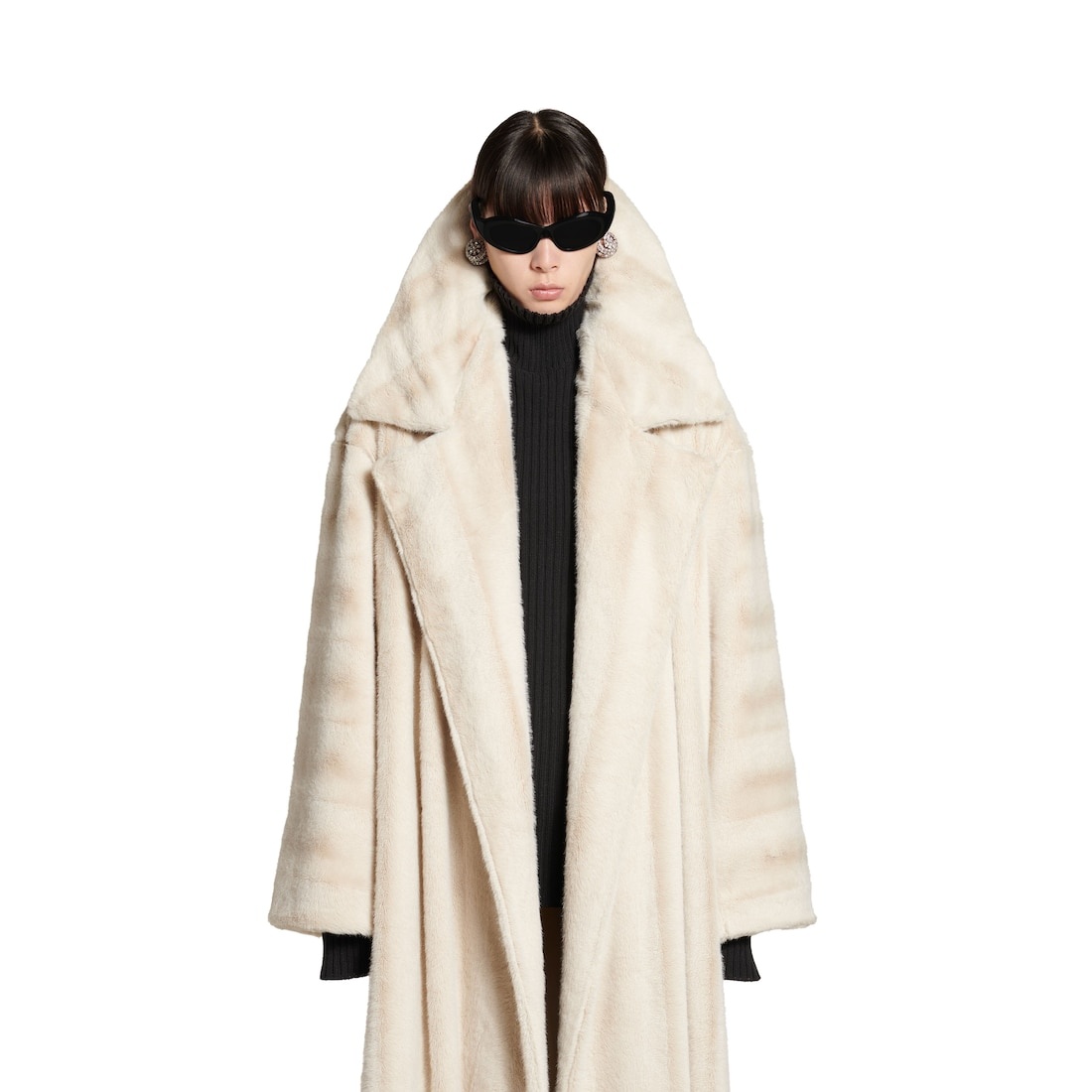 Women's High Collar Coat in Light Beige - 5