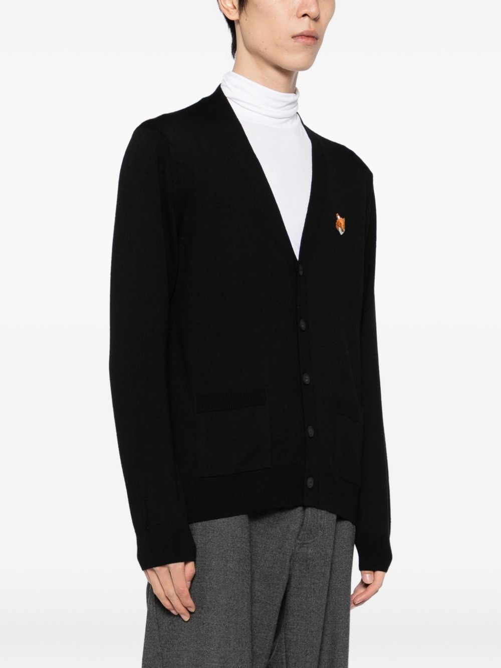 bold fox head patch cardigan - 3