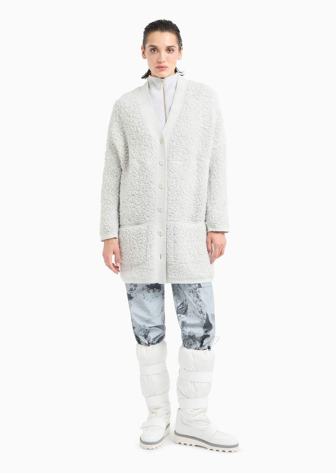 Long bouclé-effect wool-jersey cardigan - 2