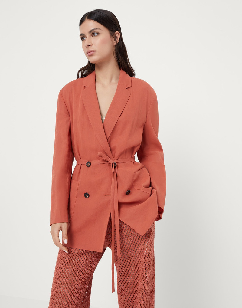 Cotton organza blazer with monili and belt 1