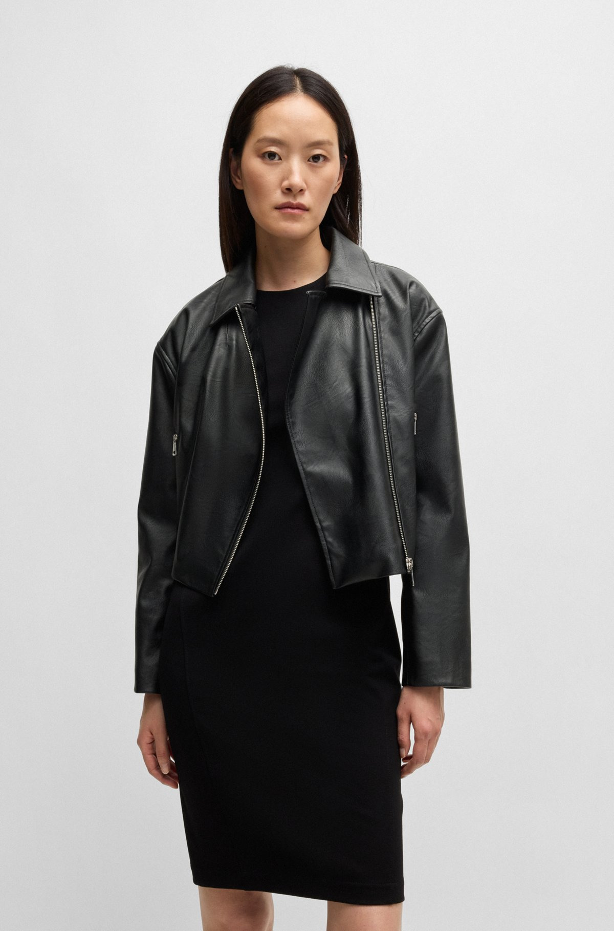 FAUX-LEATHER BIKER-STYLE JACKET WITH SIGNATURE TRIMS - 2