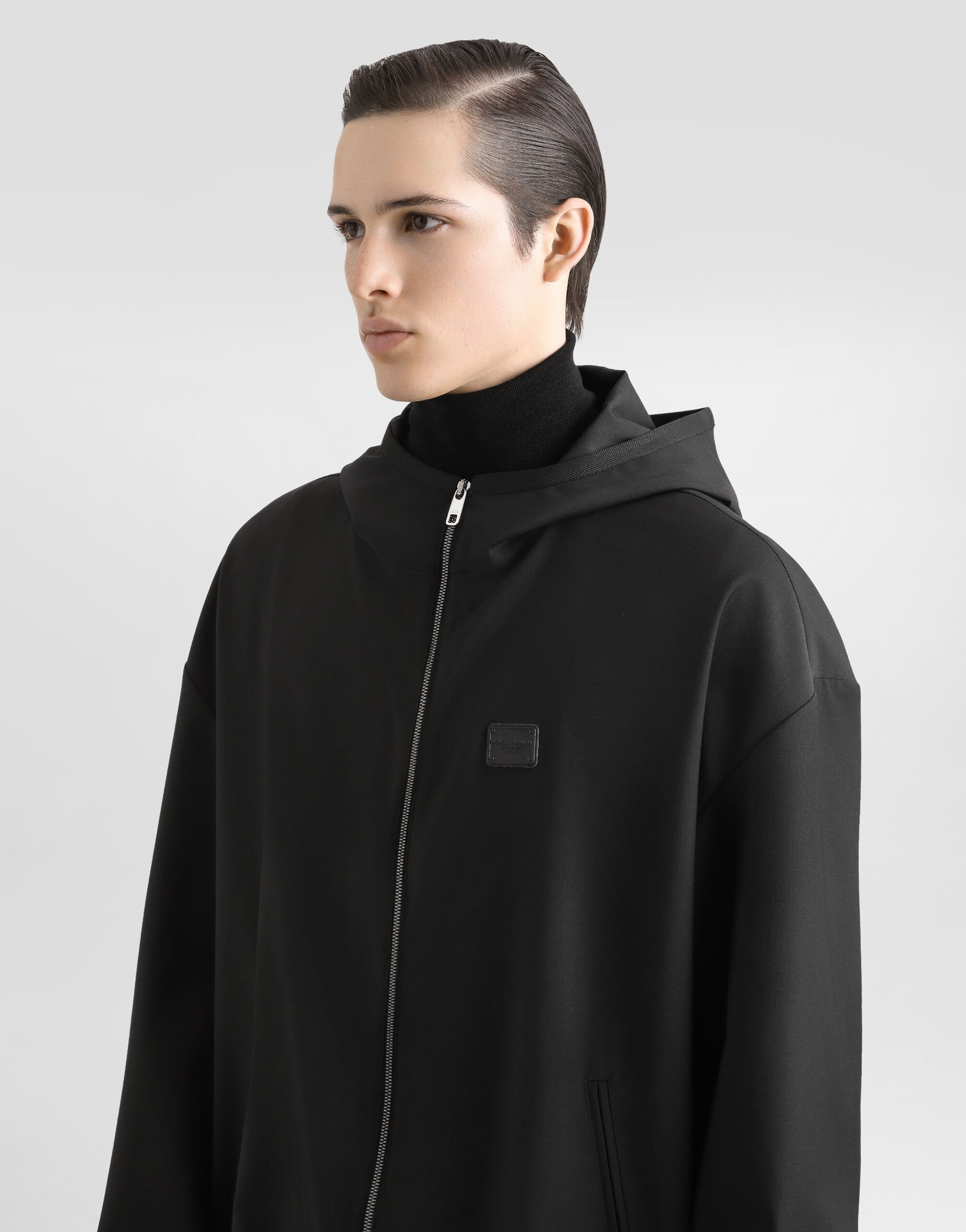 Hooded woolen jacket with tag - 4