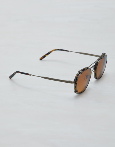 Brunello Cucinelli Lilletto titanium and acetate glasses with sun clip-on outlook