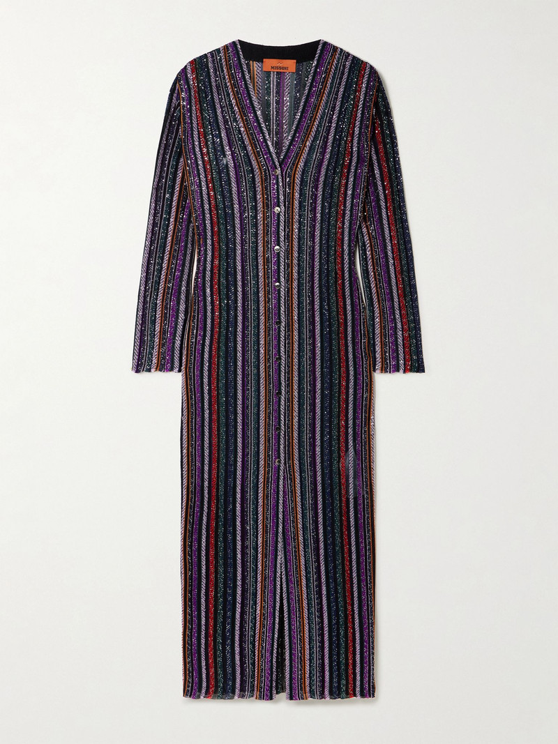 Sequin-embellished striped crochet-knit cardigan Black 1