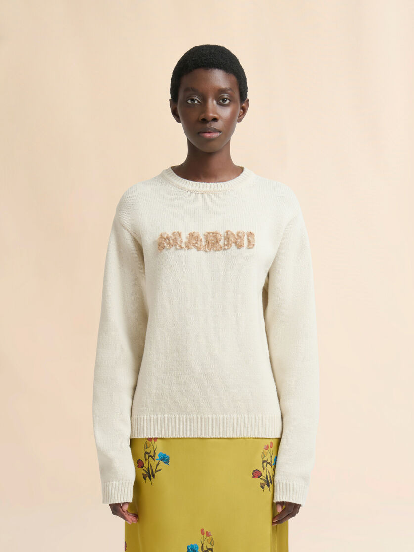 CREAM WOOL SWEATER WITH LASER-CUT MARNI LOGO - 2