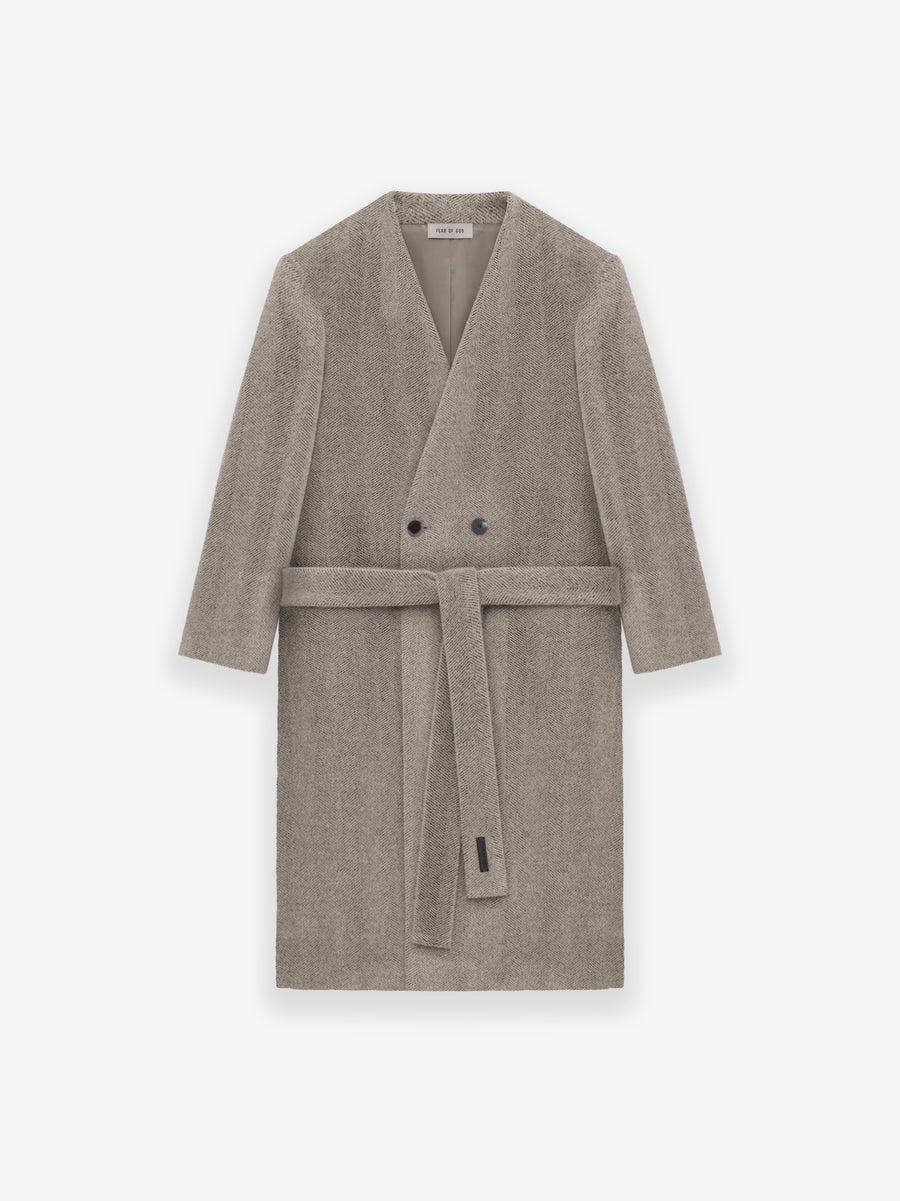 Chevron Brushed Wool Lapelless Overcoat - 1