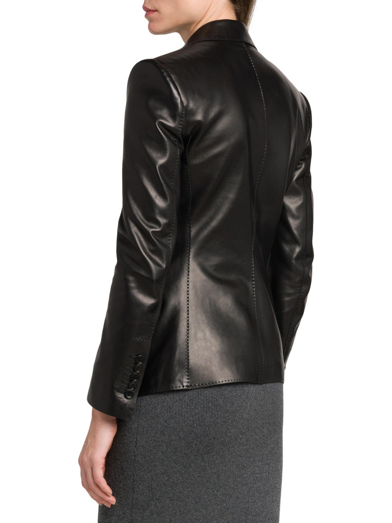 Women's Leather Peak Lapel Jacket - Black 5