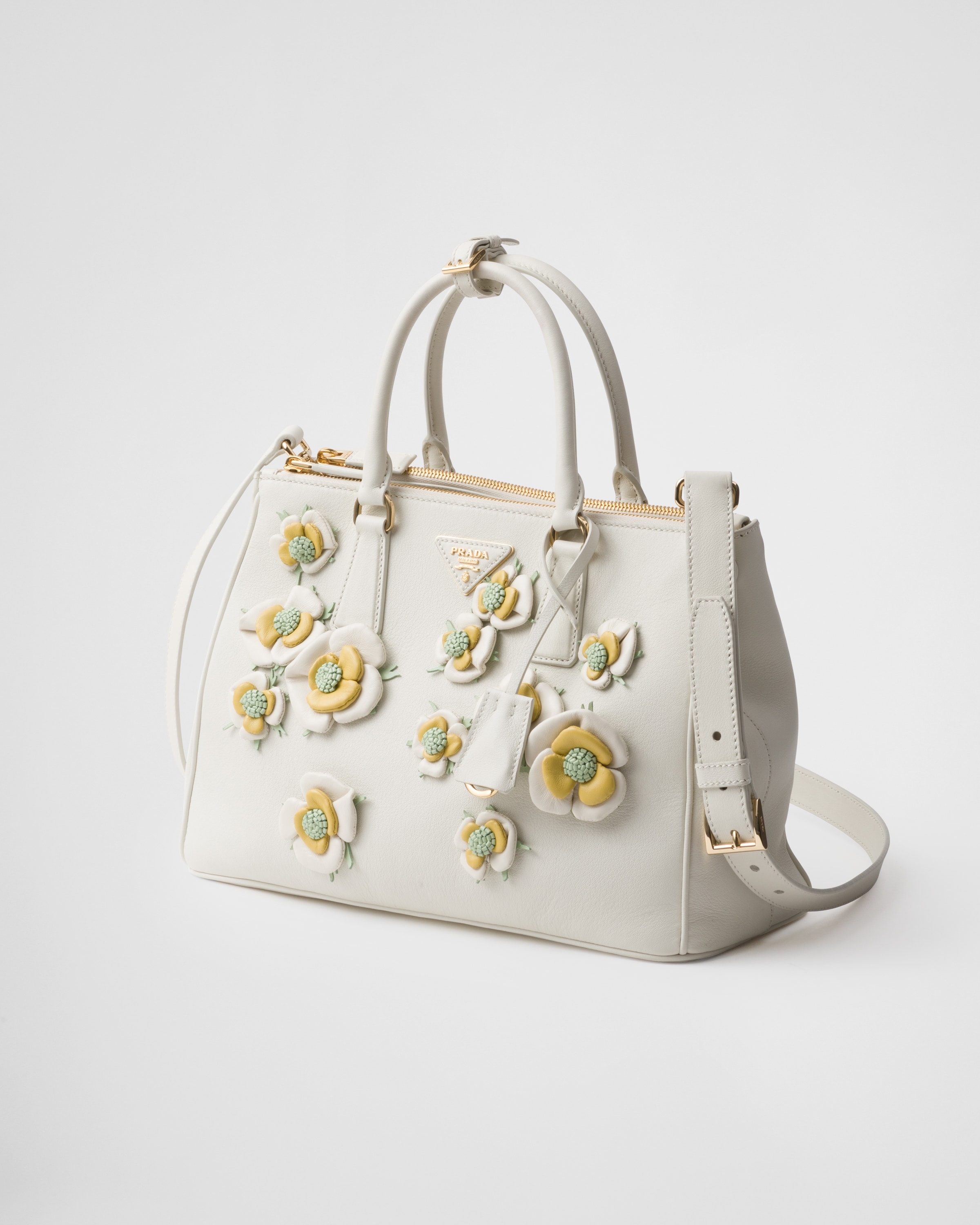 Large Prada Galleria leather bag with floral appliqués - 3