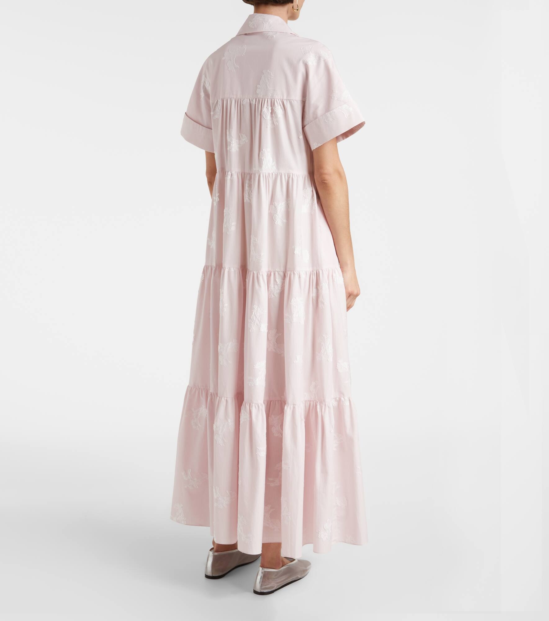 Embroidered tiered cotton shirt dress - 3